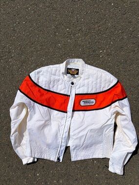 Harley-Davidson White & Orange Quilted Biker Jacket